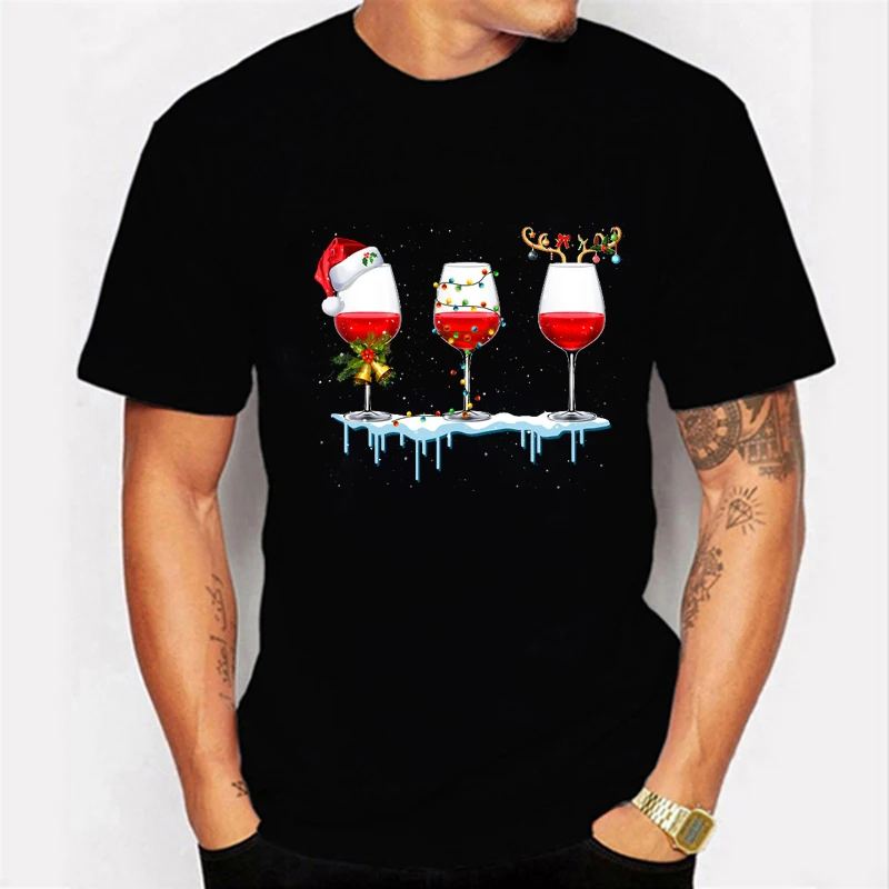 

Summer 2021 New Tops Trend Christmas Wine Print Men T-shirt Casual Basics O-collar Shirt Short Sleeve Ladies Tshirt,Drop Ship