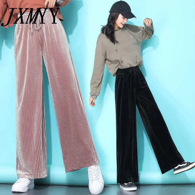 JXMYY Новинка осени 2021 золотистые бархатные широкие брюки женские драпированные