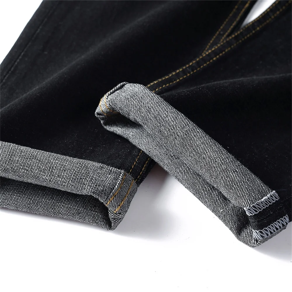 EH·MD® New Double Lion Embroidered Jeans Men's Chinese Retro Small Straight Loose Fashion Large Size Black Trousers Golden Silk