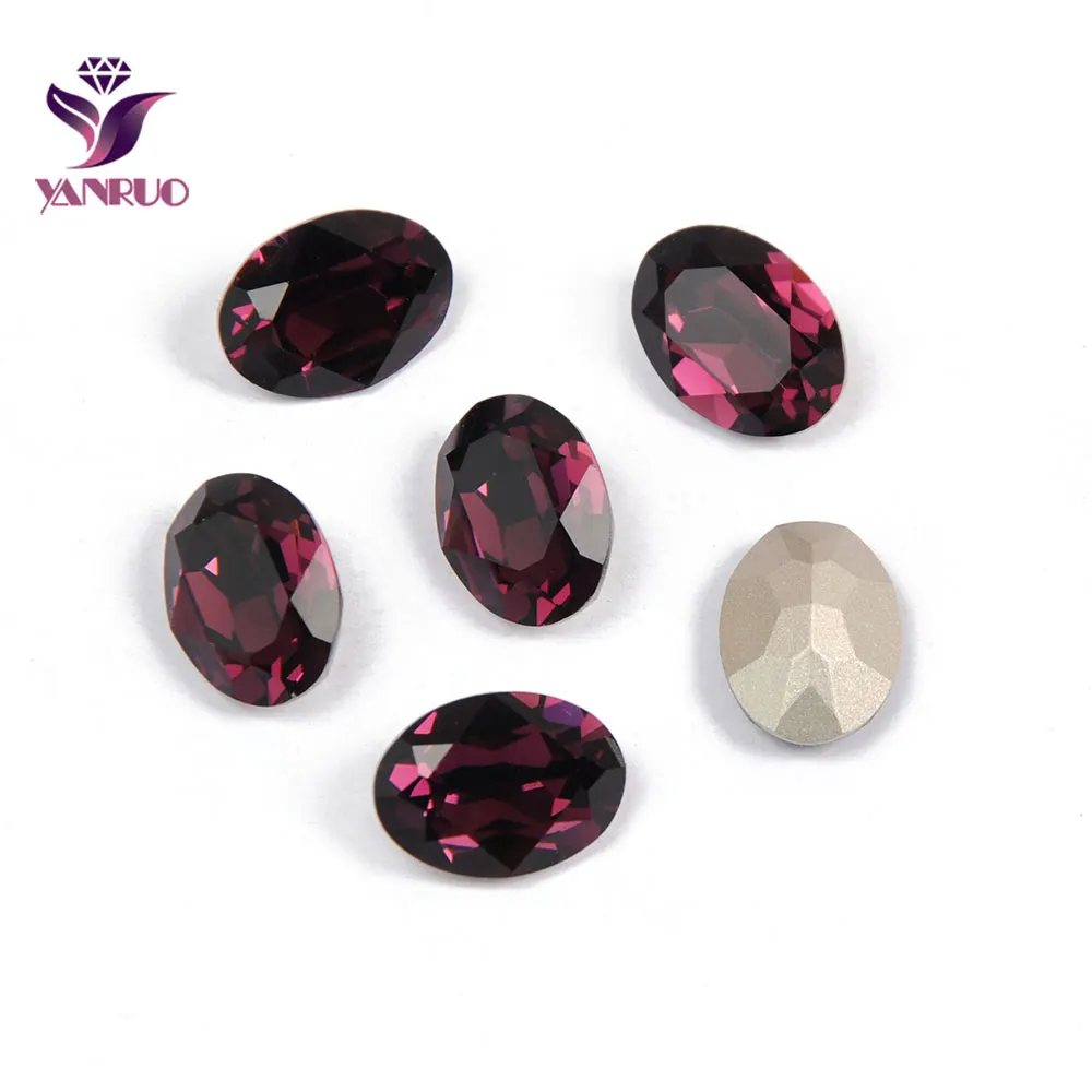 YANRUO, 4120, овальные украшения, стеклянные стразы, драгоценные камни, сделай сам, кристаллы для шитья, Необычные камни, заостренные сзади, пришитые стразы, яркие для одежды - Цвет: Amethyst