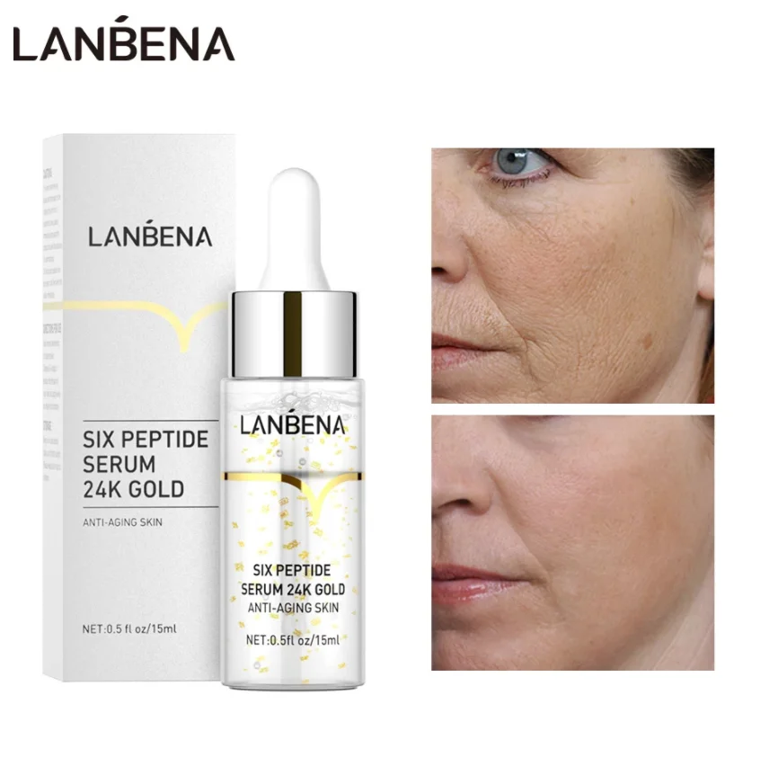 

LANBENA 24K Gold Serum Six Peptides Anti-Aging Wrinkle Lift Firming Skin Serum Whitening Moisturizing Acne Face Care 10pcs