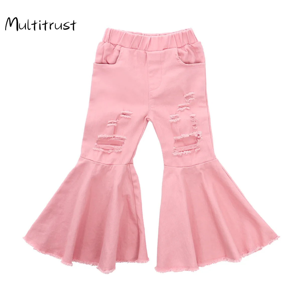 2020 брюки для девочек модные стильные джинсы расклешенные детей малышей детские