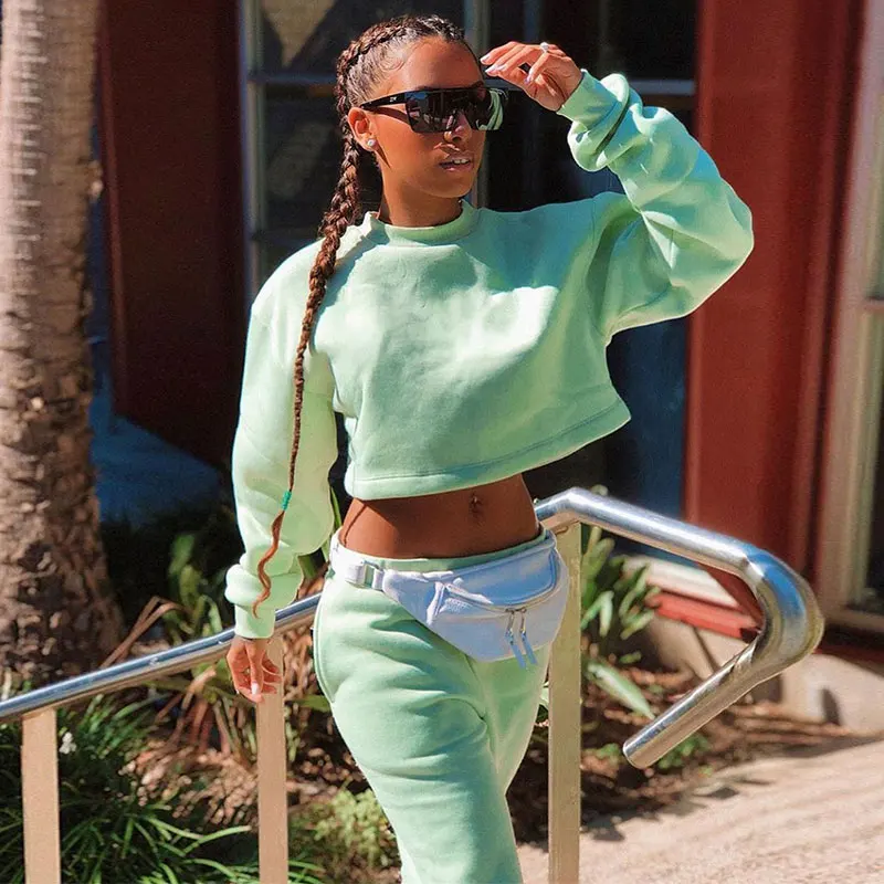 Women Clothes Velour Tracksuit Two Piece Set Crop Top And Pants Autunno Inverno 2019 Sweat Suits Ropa Casual Mujer Festival Suit |