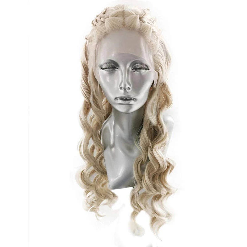 RONGDUOYI Blonde Body Wave Synthetic Lace Front Wig with Four Plaits Daenerys Targaryen Cosplay Costume Love Hair Style | Шиньоны и