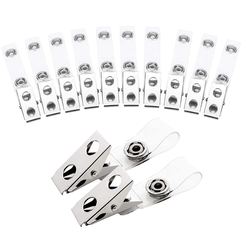 

150 Metal Badge Clips With Transparent PVC Straps For ID Cards And Badge Clips.