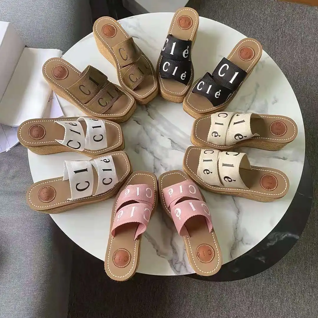 

Concise Wedges Women Slip-On Slippers Square Toe Platform Sexy Ladies Sandals Fashion Letter Decoration Mujer Soft Walking Shoes
