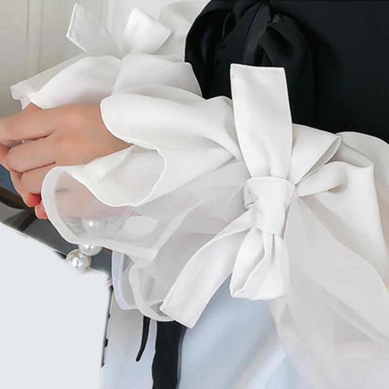 RealShe женская блузка с отложным воротником длинным рукавом одноцветная бантом