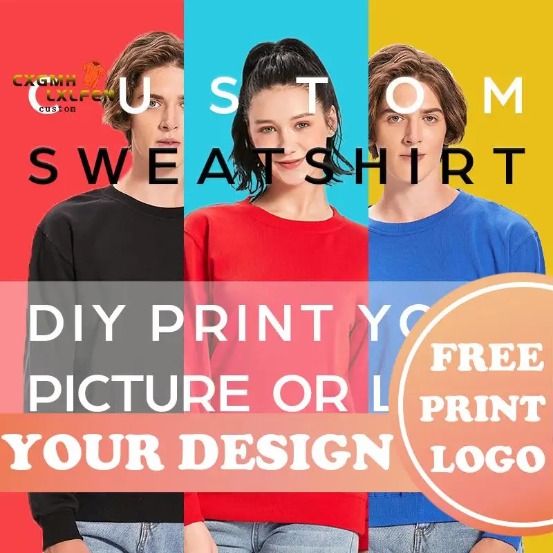 

Custom Sweatshirts Men Women Couples Personalized Team Family Solid Color Pullover Tops DIY Print Your Own Design Picture Logo