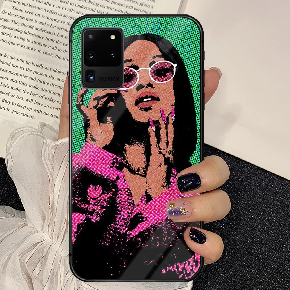 

Cardi B Rapper Phone Tempered Glass Case Cover For Samsung Galaxy S Note 5 6 9 10 10E 20 21 FE Plus Uitra Hot Black Etui Tpu