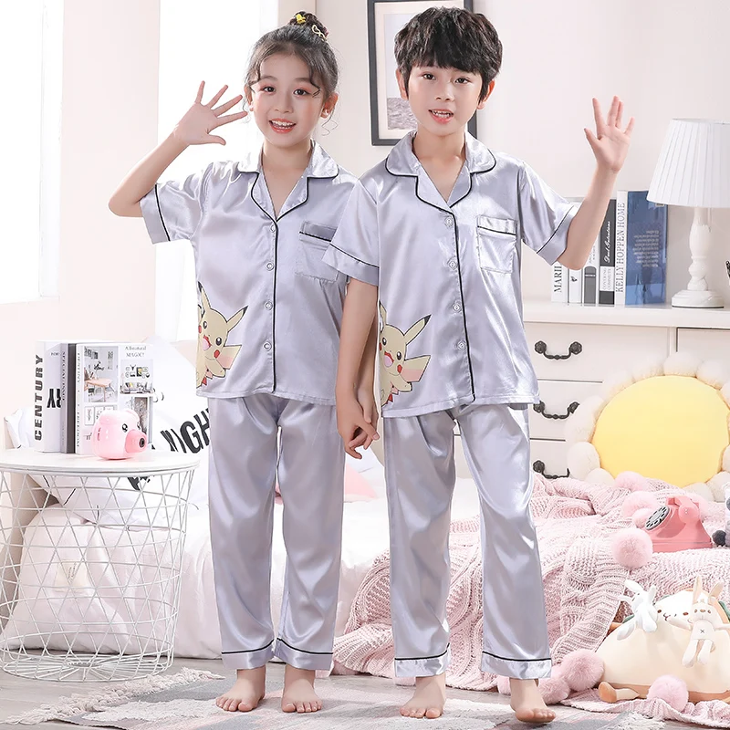 Пижама детская атласная с коротким рукавом топ и длинные штаны пижама для