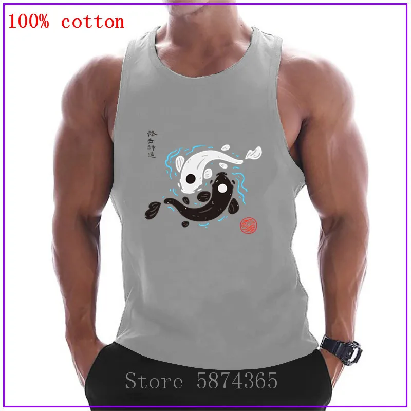 Japan style Yin-Yang Koi Fish Tank Tops Men USSR Soviet Union Sleeveless bodybuilding Men's Summer gyms Muscle Vest |