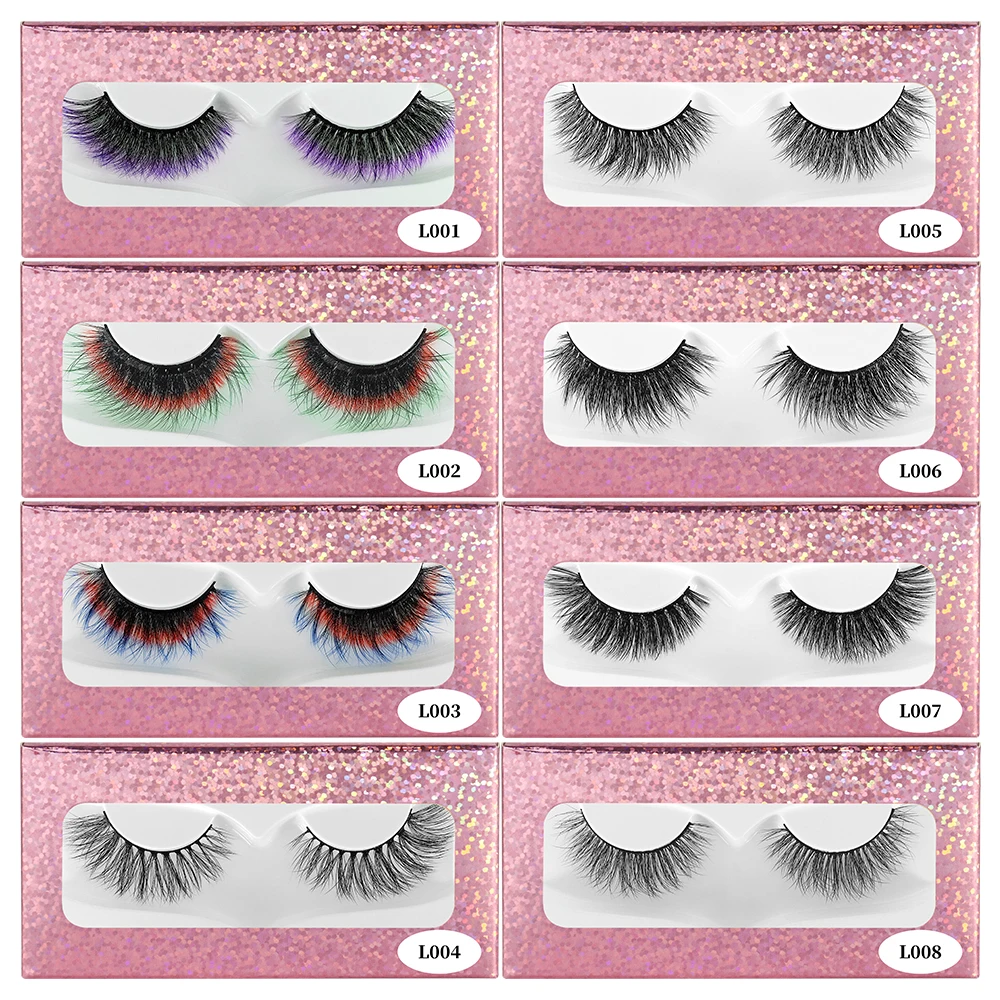

3D9D10D faux mink color lashes wholesale natural long fluffy individual dramatic colorful false eyelashes Makeup Extension Tools