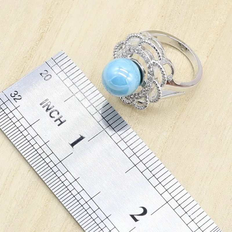 Женские наборы свадебных украшений с синим жемчугом серебряного цвета серьги