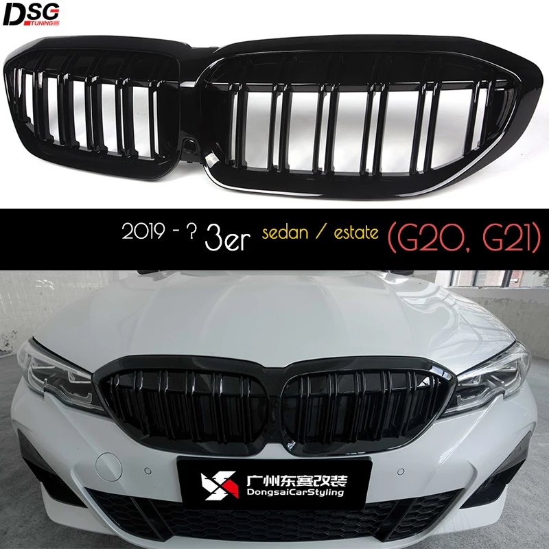 

Dual-Slat ABS Plastic Piano Black Front Kidney Bumper Radiator Hood Grille Replacement Grill for BMW New 3 Series G20 G21 2019+