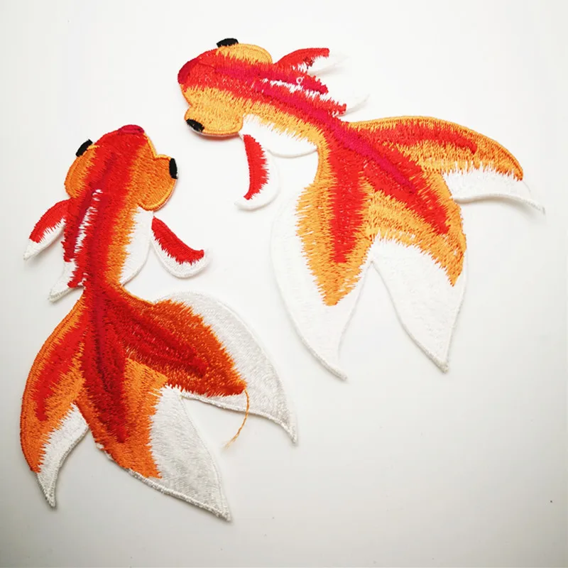 Термоклейкие вышитые нашивки с золотой рыбкой для одежды сделай сам полоски