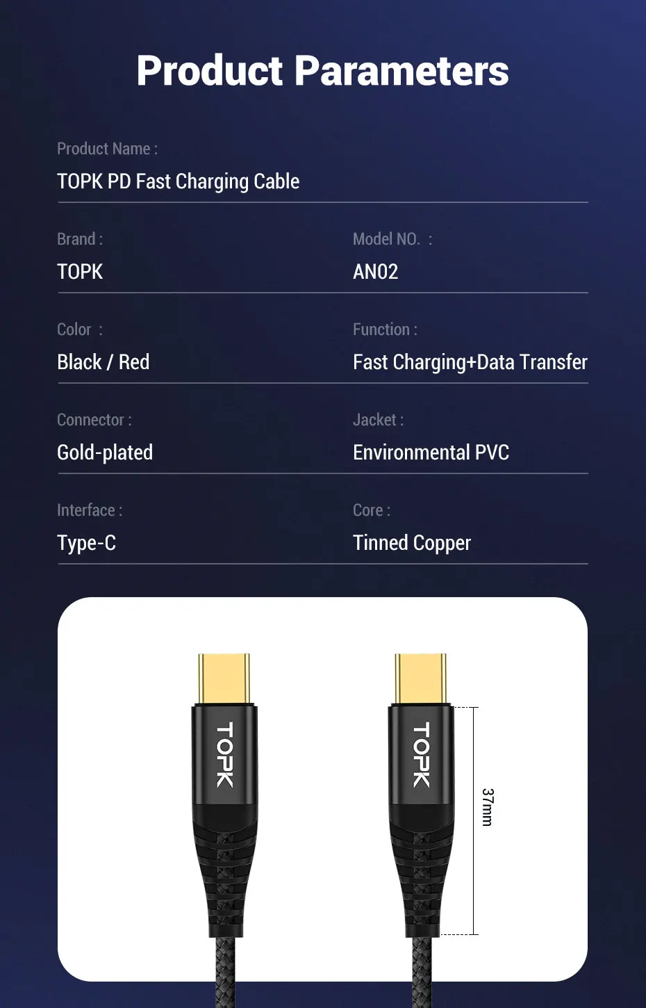 TOPK 60 Вт usb type C-type C кабель для samsung QC3.0 3A PD кабель для быстрой зарядки type-C USB-C кабель для передачи данных для huawei Xiaomi Oneplus