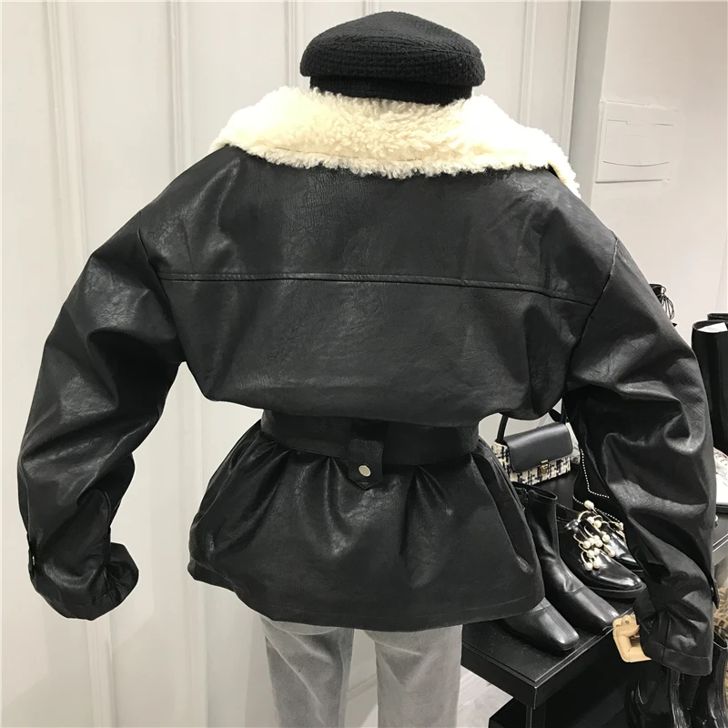 Новинка 2021 зимнее пальто из искусственной овчины женская черная теплая