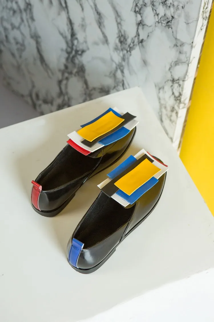 

Hot Sale US4-11 Womens Square Toe Match Colors Low Heel PU Leather Loafer Slip On Wingtip Shoes Baotou OL Plus Size C387