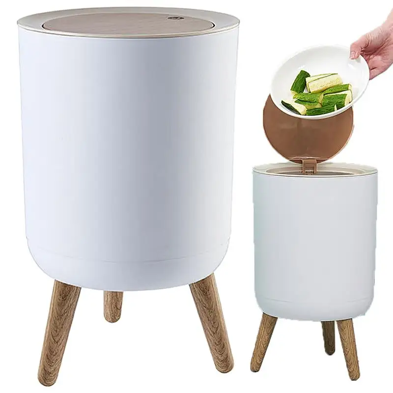 

Trash Can For Kitchen Wood Garbage Bucket With Press Cover Cabinet Storage Dustbin Bedroom Toilet Trash Can Kitchen Organizer