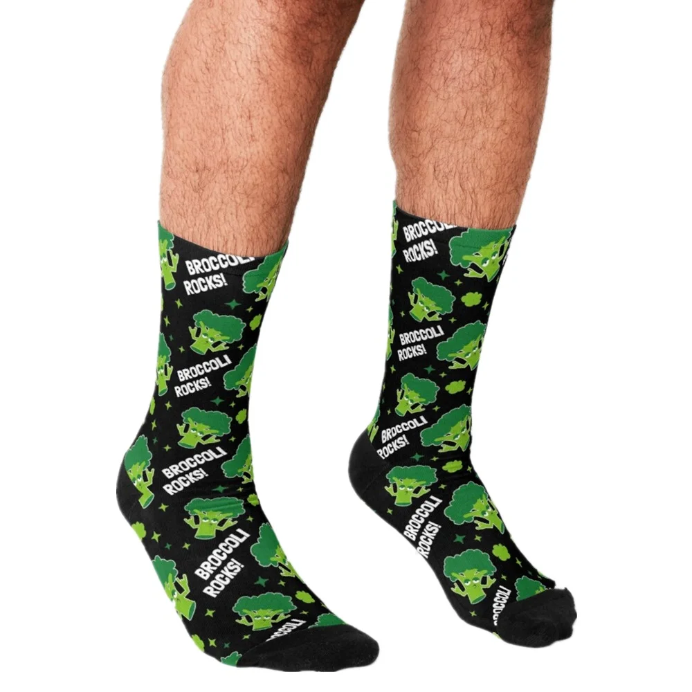 

Funny Men's socks Funny Vegan Broccoli Rocks Pattern Printed hip hop Men Happy Socks cute boys street style Crazy Socks for men