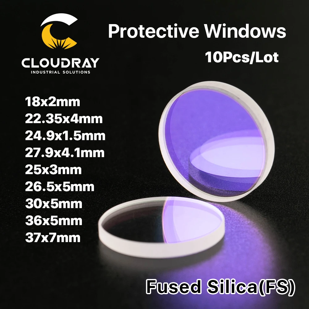 Cloudray 10Pcs Hot Sale Size Optical Laser Protective WIndows 18*2 27.9*4.1 30*5 37*7 1064nm Quartz Fused Silica for Laser Head