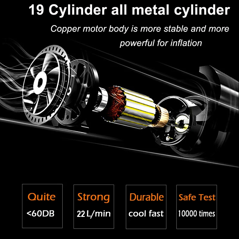 Портативный воздушный компрессор насос для шин с металлическим двигателем 19