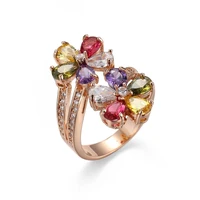 women luxury jewelry rose gold ring delicate multi color cubic zirconia crystal flower elegant temperament wedding ring
