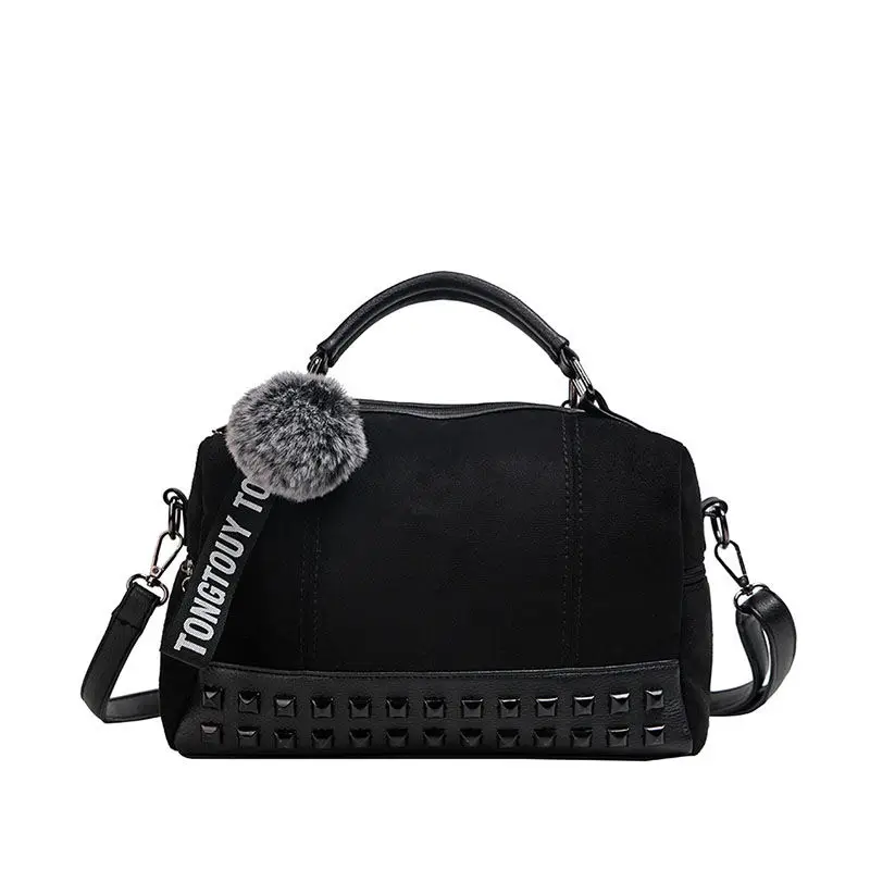 Fashion Scrub Women Hand Bags Vintage Rivet Messenger Bag Quality Retro Shoulder Bags Simple Crossbody Bag Tote Bolsa Feminina - Цвет: black