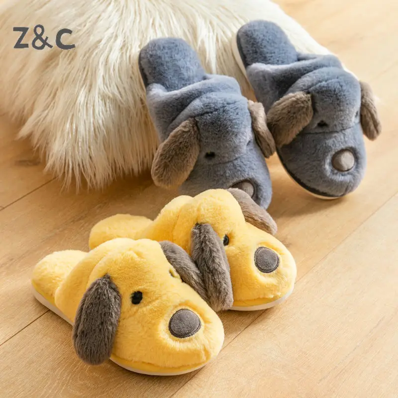 

2021 New Cotton Slippers Student Dormitory Fashin Cute Doggy Cartoon Plush Slippers Warm Men Winter Shoes Fur slides for Women