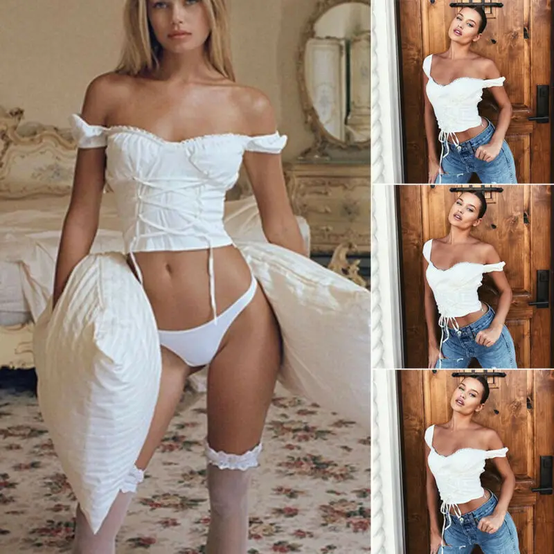 Женская Облегающая майка с открытыми плечами повседневная однотонная белая