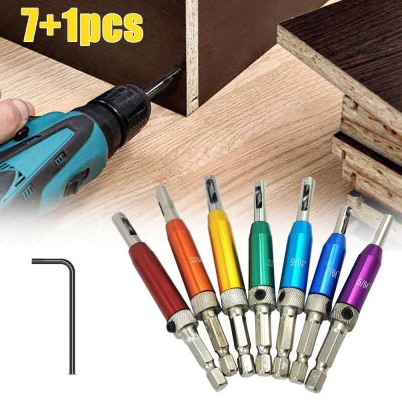 

7pcs/set Hole Opener Self-centering Aluminum Alloy Woodworking Drill Bit Tool