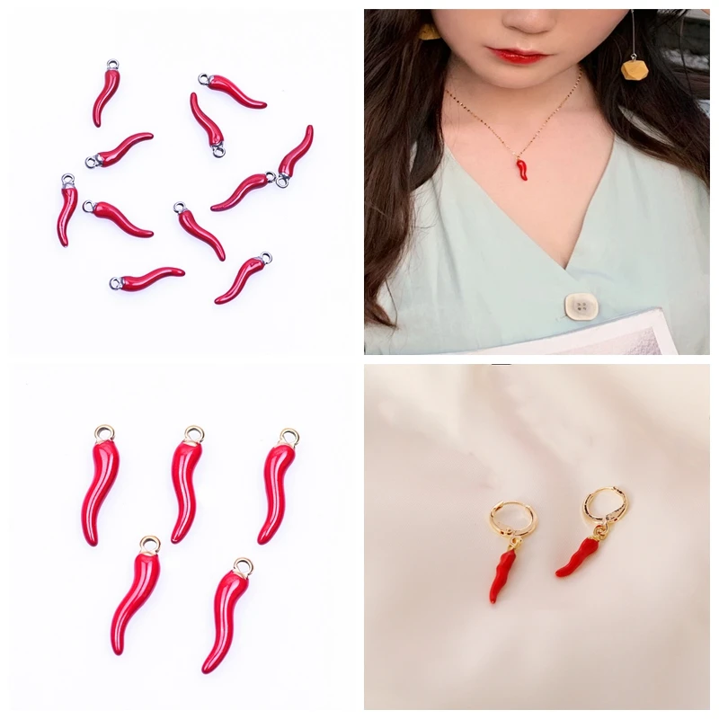 

10pcs/Lot Stainless Steel Charms For Jewelry Making Red Chilli Jewelry Accessories DIY Earrings Charm Pendant Handmade Materials