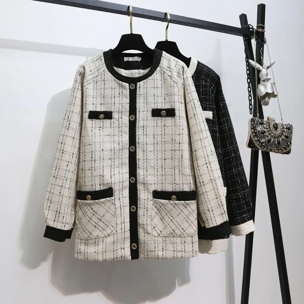 Cech tweed coat women clothes midi Elegant Slim Long Sleeve Plaid Coat Female Vintage jacket autumn winter coat ladies tops
