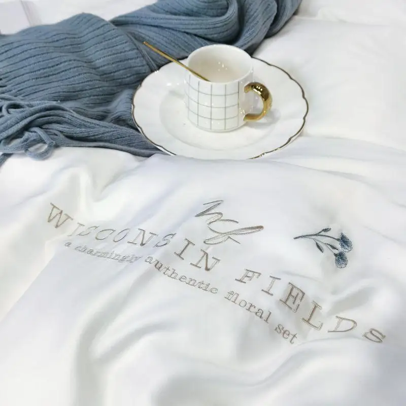 

J2 Princess style soft tencel embroidery bed linen Soft Satin bedding ruffles duvet cover pillowcases bedspreads 1/J/6pcs sets