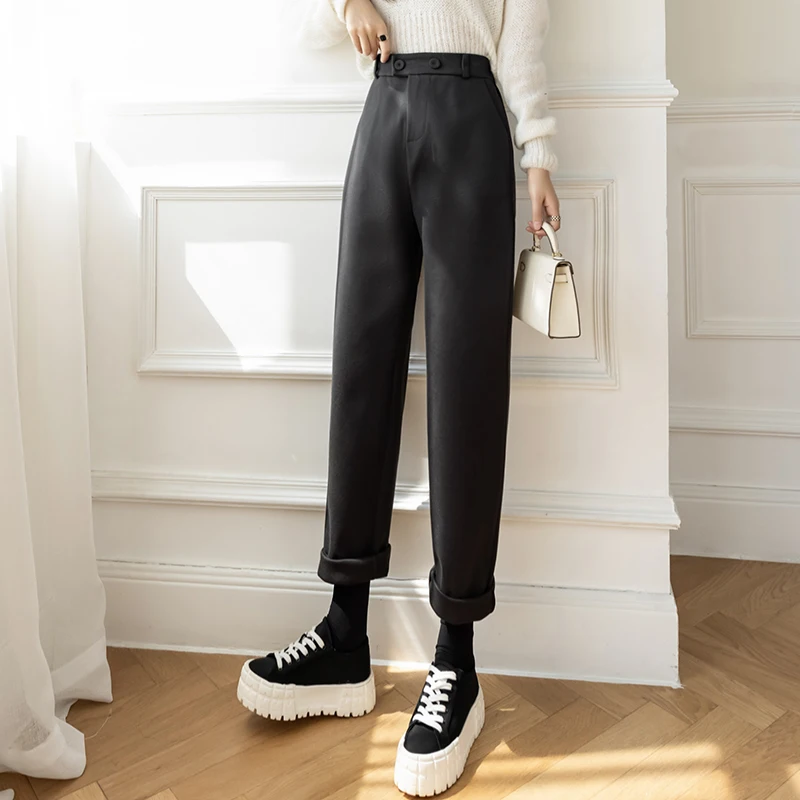 

Брюки женские шерстяные с широкими штанинами, свободные прямые штаны из денима с завышенной талией в стиле ретро, весна-осень