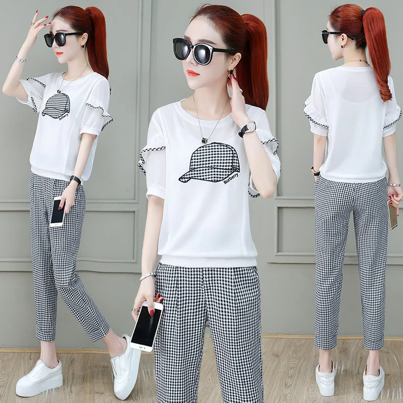 Ms костюм с рисунком решетка в 2020 году на новый летний из 2 предметов: футболка и