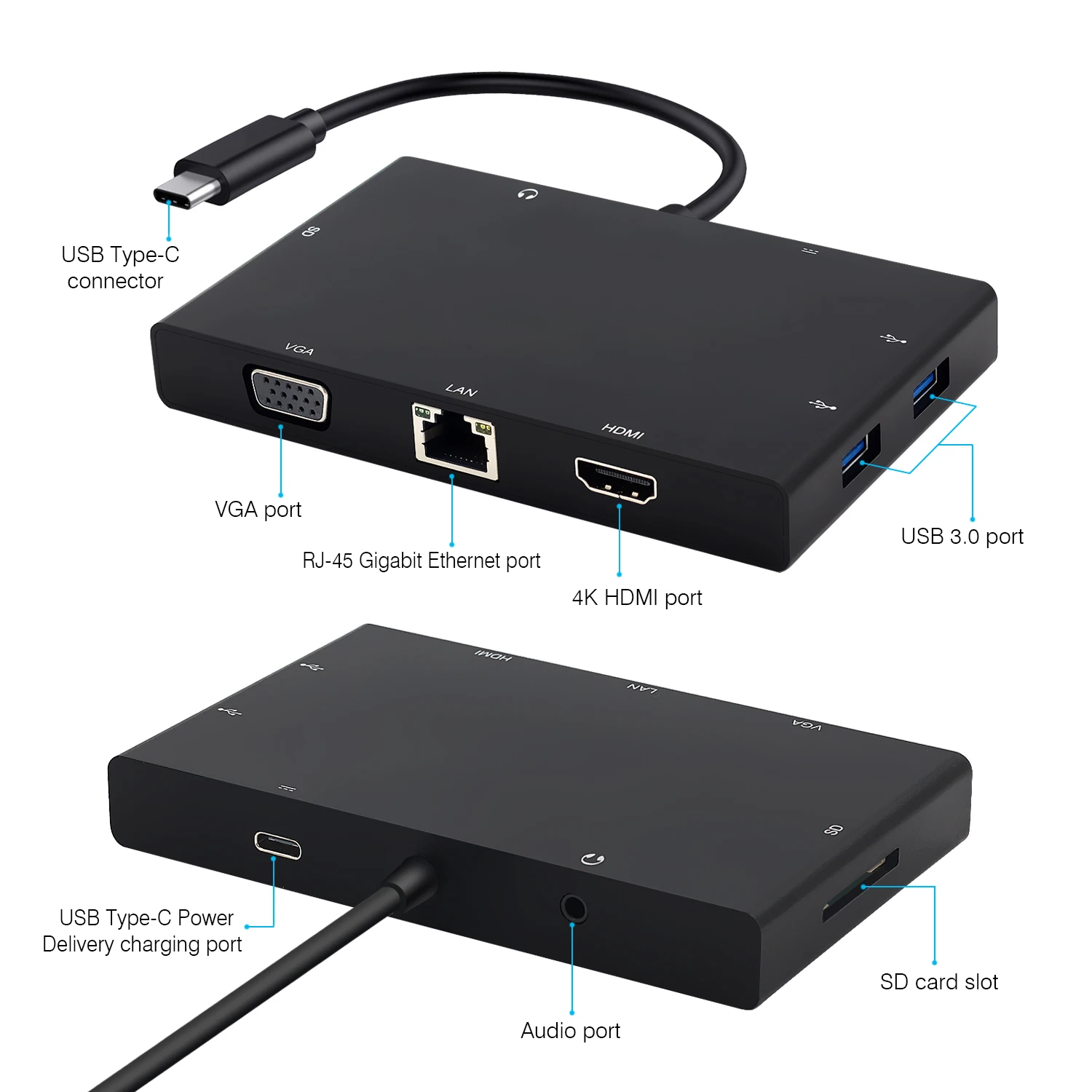 Кабель с разъемом USB типа C 3 1 концентратор HDMI 4K VGA RJ45 Ethernet 0 SD Card Reader 5 мм аудио PD