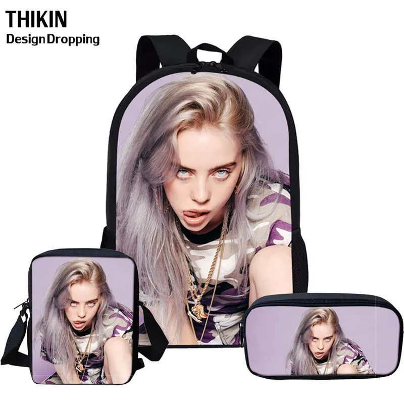 THIKIN Billie Eilish 3 шт./компл. Рюкзак Back To School детская книга мешок для маленькой девочки распылитель ранцевого типа для подростков Mochila Escolar