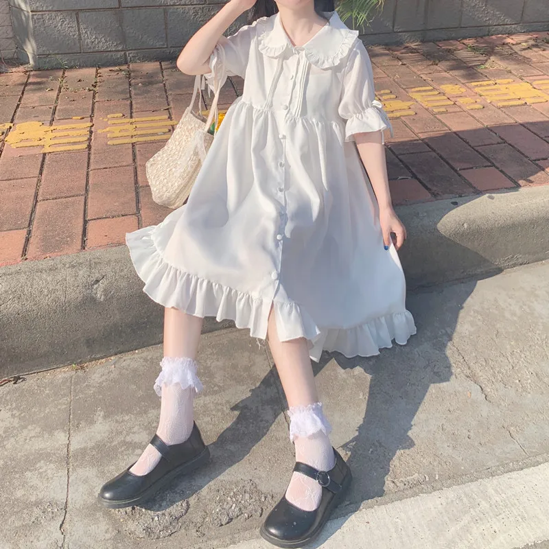 

Japanese Sweet Cute Doll Collar Lolita Dress Summer New Gothic Victorian White Angel Kawaii Lolita Daily Dresses Party Costumes
