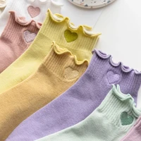 japanese fashion kawaii cute harajuku soft elastic woman socks heart embroidery curled selvage cotton high quality multi color