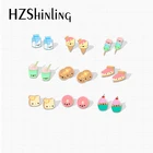 Kawaii милые десерт Еда печенья кекс пончики молока акриловая смола серьги со вставками из эпоксидной смолы милые Милая крем серьги-гвоздики