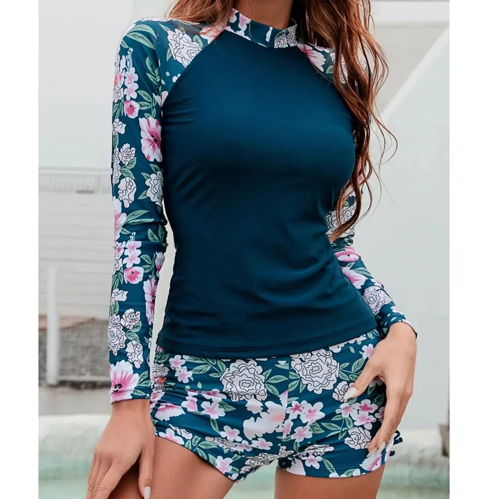 Long Sleeve Swimwear Sexy Surf Two Piece Set Swimsuit Women 2022 New Separate Rashguard Bathing Suit Beachwear Bodysuit | Спорт и