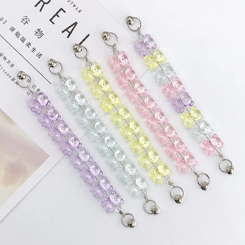 

2022 New Acrylic Bear Bracelet Jewelry Accessories Handmade Beaded Bear Anti-fall Mobile Phone Case Chain Women Keychain Chains