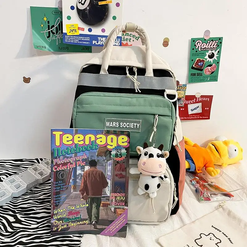 

Fashion Contrast Backpacks Teenager Girls School Bag Kids Women Large Laptop Bookbags To Girls Female Simple Travel Backpacks