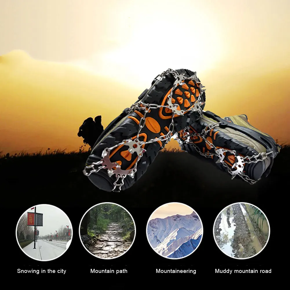 

1Pair 19-Teeth Ice Snow Crampons Anti-slip Climbing Gripper Spike Cleats Ice Cleats Crampons for Walking, Jogging, Climbing