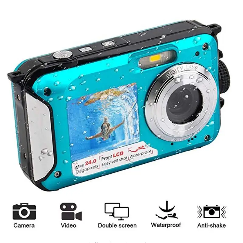 

2.7inch TFT Digital Camera Waterproof 24MP MAX 1080P Double Screen 16x Digital Zoom Camcorder HD268 Underwater Camera