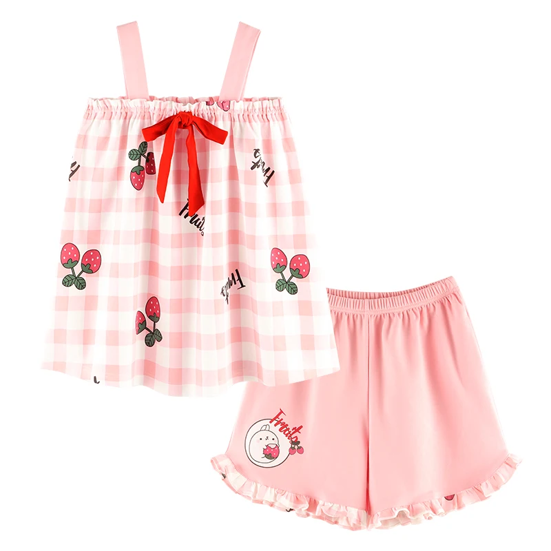 

New Lady Style Summer Sleepwear Set New Sling Shorts Dee Sexy Pajama Set Cute Women's Home Wear Print Short Pyjamas Set