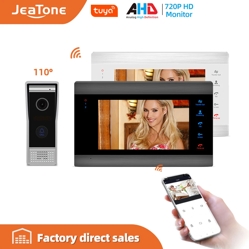 Jeatone 7 ''Wifi Tuya Smart Ip Video Deurtelefoon Intercom Systeem Met Ahd/720P 110 Graden Deurbel camera Ondersteuning Remote Unlock