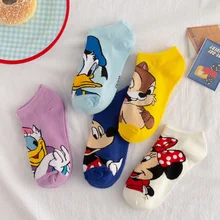 Japanese Cute Mickey Mouse Cartoon Women Socks New Soft Cotton Short Boat Stylish Fashion Socks Donald Duck Minne Printing Girls