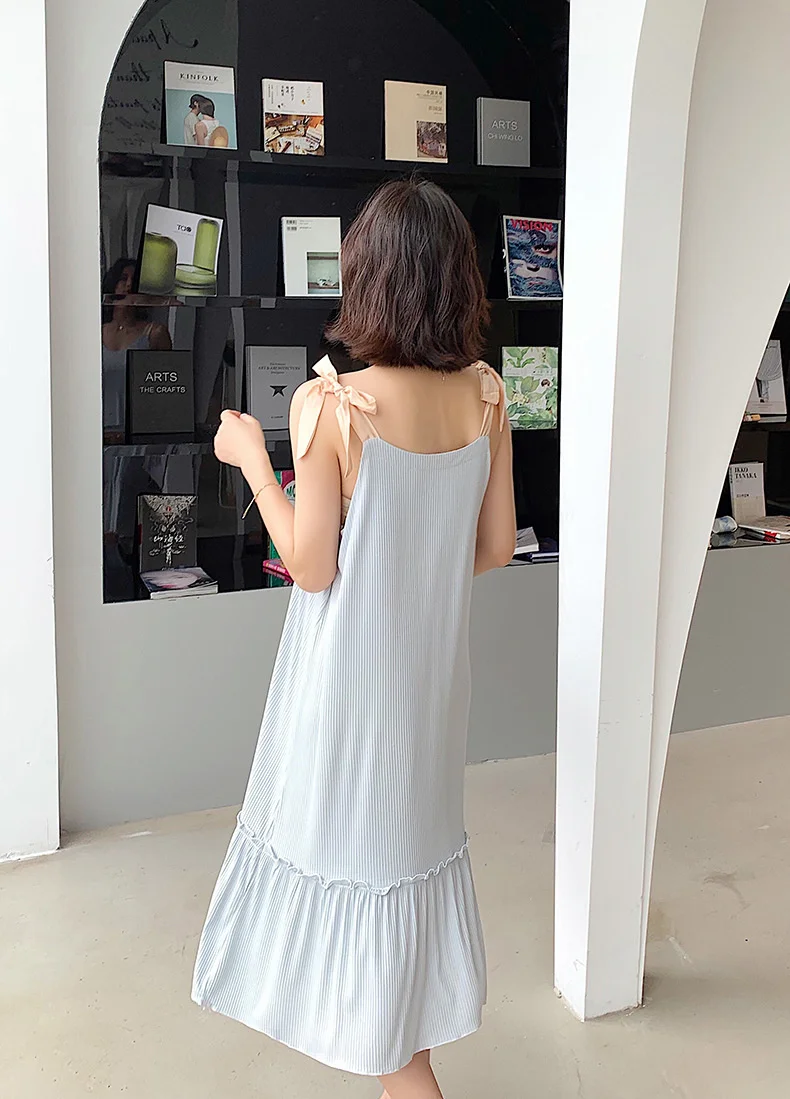 

Summer new ladies pink cotton viscose nightdress suspenders long versatile long skirt casual home wear multicolor pajamas women